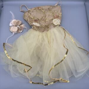 Dance Costume Gold Yellow Floral Ballet with Hair Piece Size IC (6-7) La Petite
